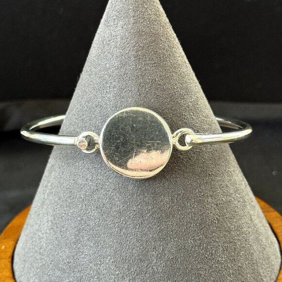VTG Sterling Silver 925 Engravable Monogram Round Disc Bangle Hinged Bracelet 7. - Picture 1 of 8